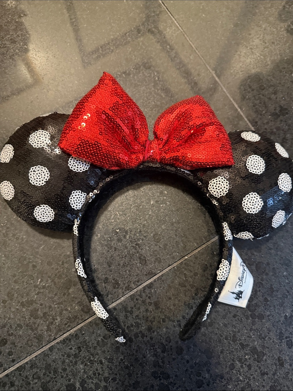 Disney Parks Minnie Mouse Authentic and White Sequin Polka Dot Ear Headband - Picture 9 of 9